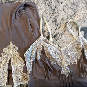 SOMA 2 Pc Lace-Trim Camisole : Pajama Set in Taupe and Ivory w Metallic Gold
